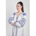 Boho Style Ukrainian Embroidered Maxi Broad Dress White with Dark Blue Embroidery
